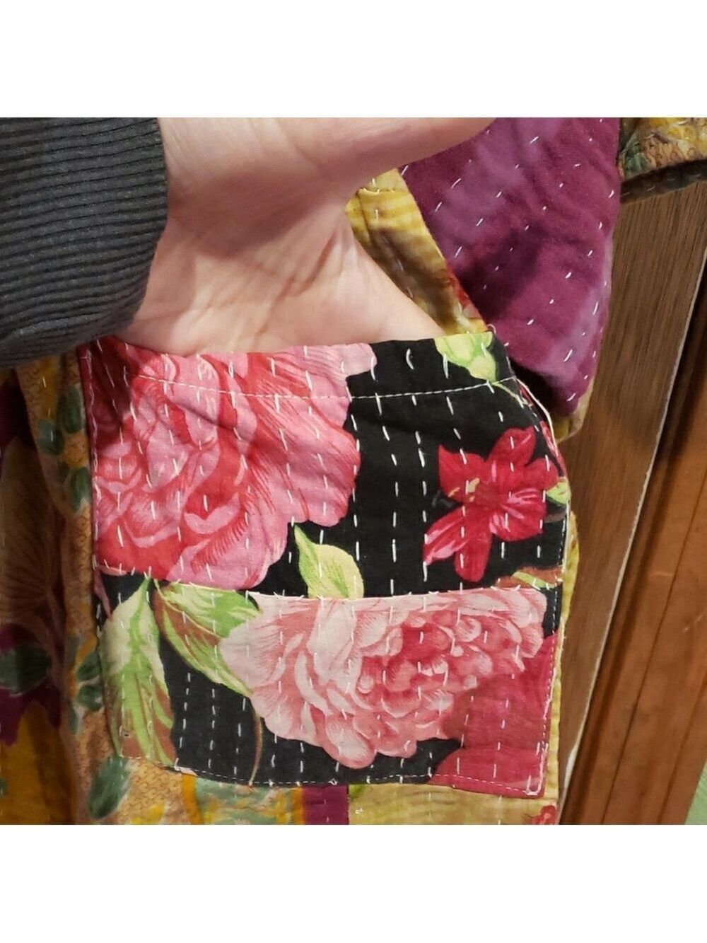 Floral Kantha Babydoll Style Patchwork Dress - Picture 5 of 10
